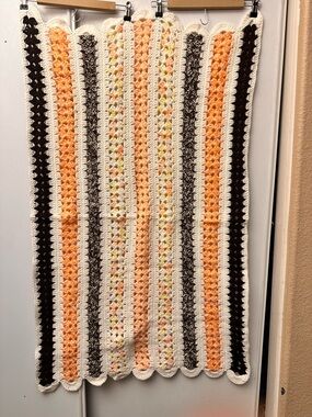 Vintage Handmade Crocheted Striped Throw Lap Blanket 48”x28”